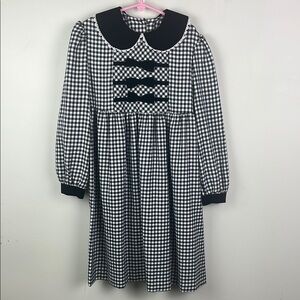 Vintage Black and White Bishop Sleeve Dress Velvet Collar